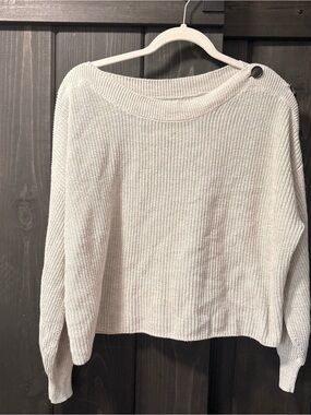 American Eagle Outfitters Cream Button-Shoulder Boatneck Sweater